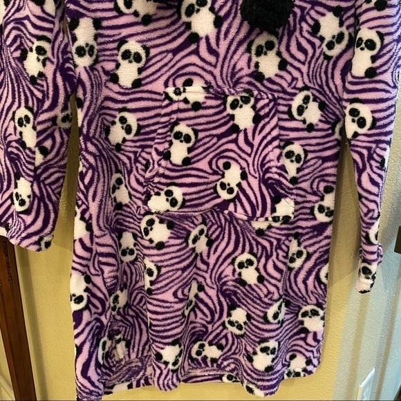 PANDA Print Purple Plush Fleece Drawstring Hooded Sleep Dress Size Small - Picture 3 of 8